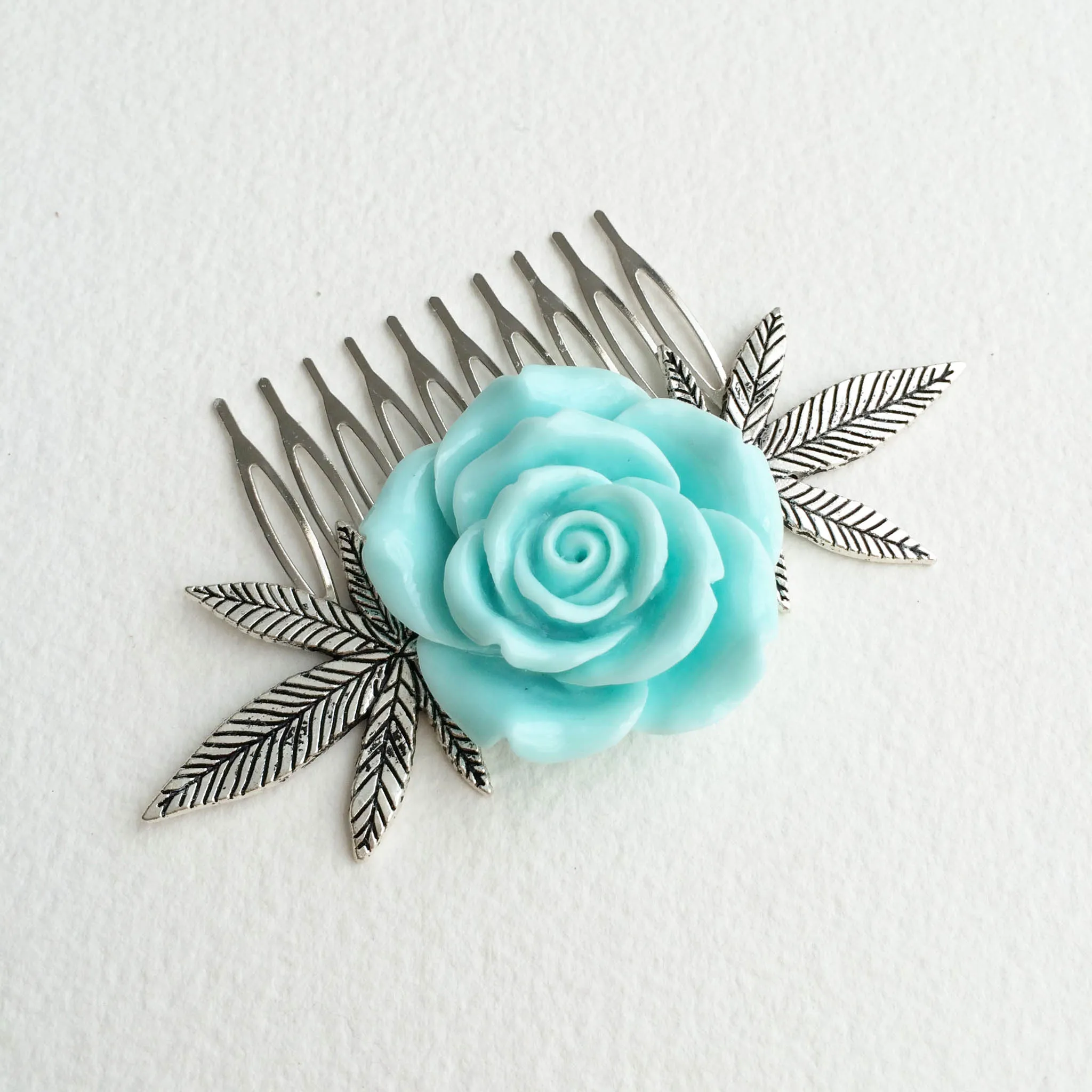 Rose Weed Comb - Mint & Silver