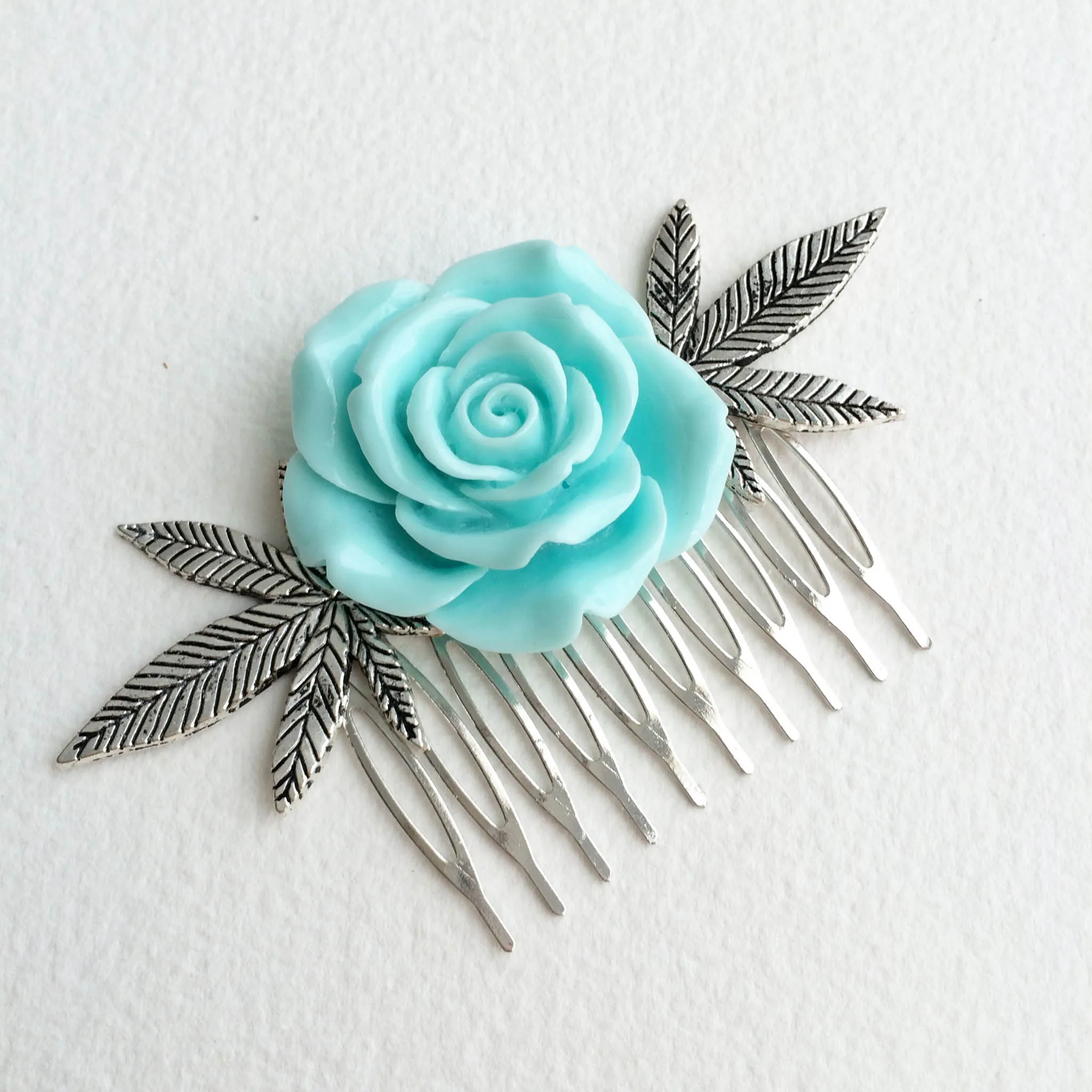 Rose Weed Comb - Mint & Silver