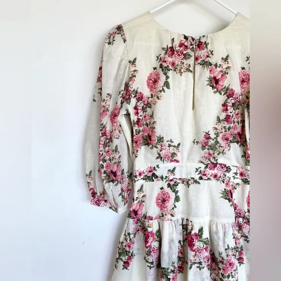 Roses Linen and cotton tiered dress cream small NWT