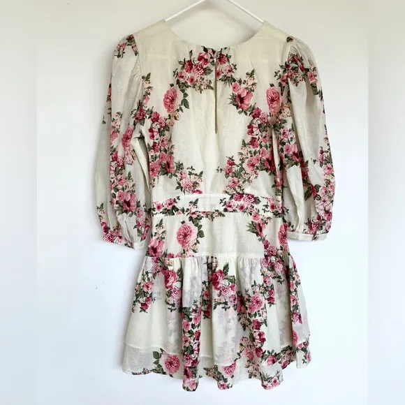 Roses Linen and cotton tiered dress cream small NWT