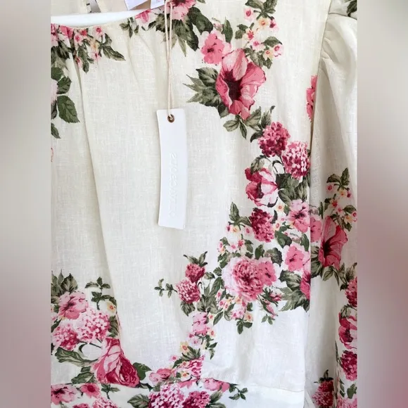 Roses Linen and cotton tiered dress cream small NWT
