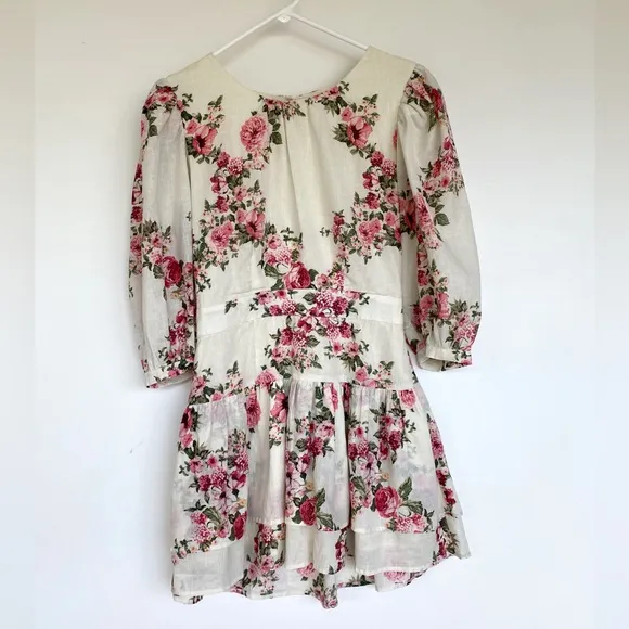 Roses Linen and cotton tiered dress cream small NWT