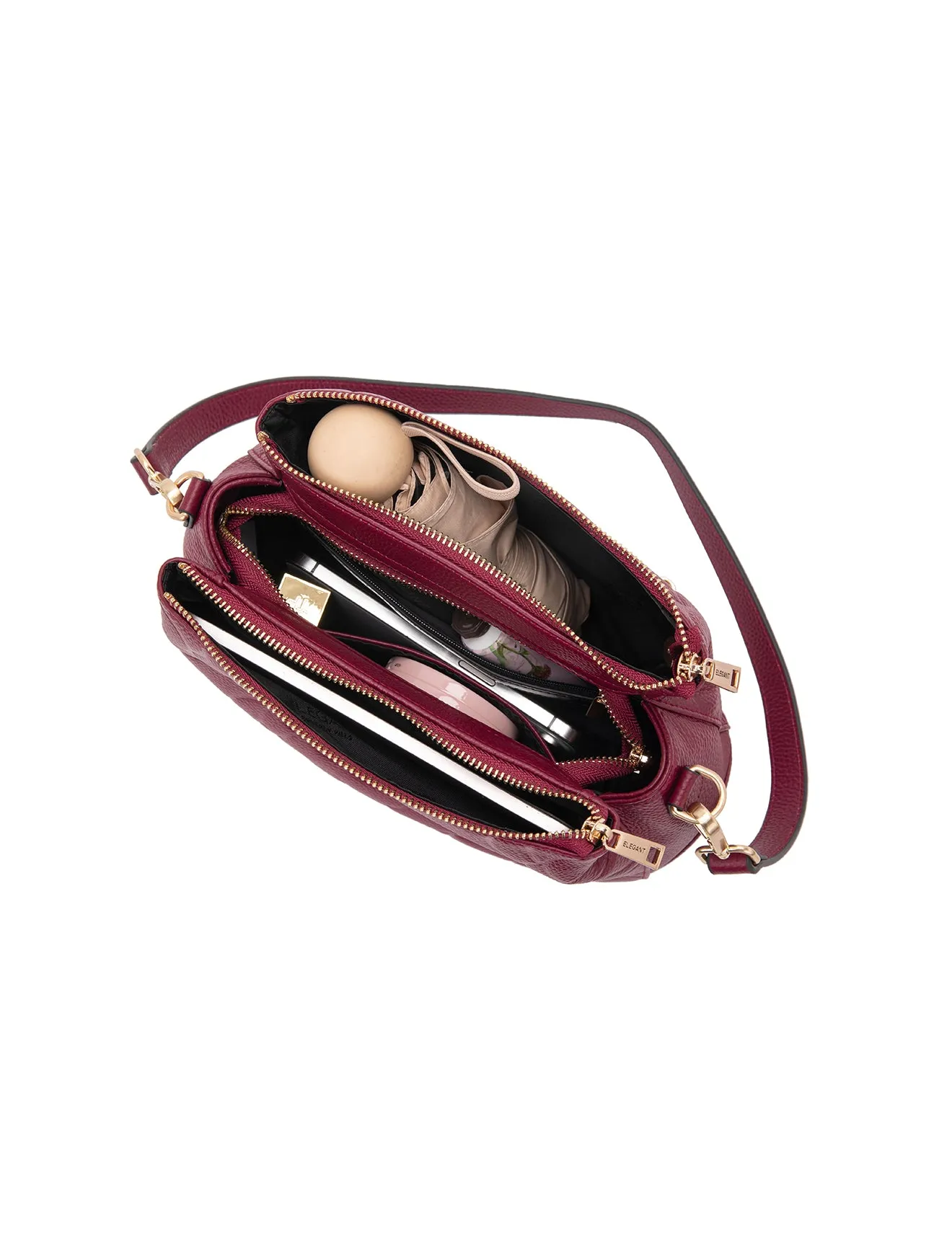 ROSIE 3 COMPARTMENT LEATHER XBODY BAG- E1-8285A-BUR- NEW IN