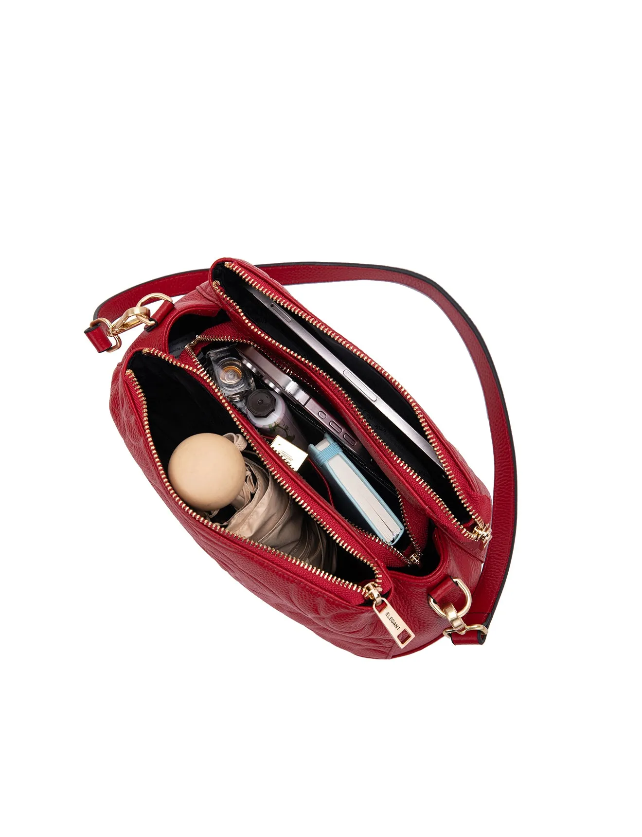 ROSIE 3 COMPARTMENT LEATHER XBODY BAG- E1-8285A-FIRE-NEW IN