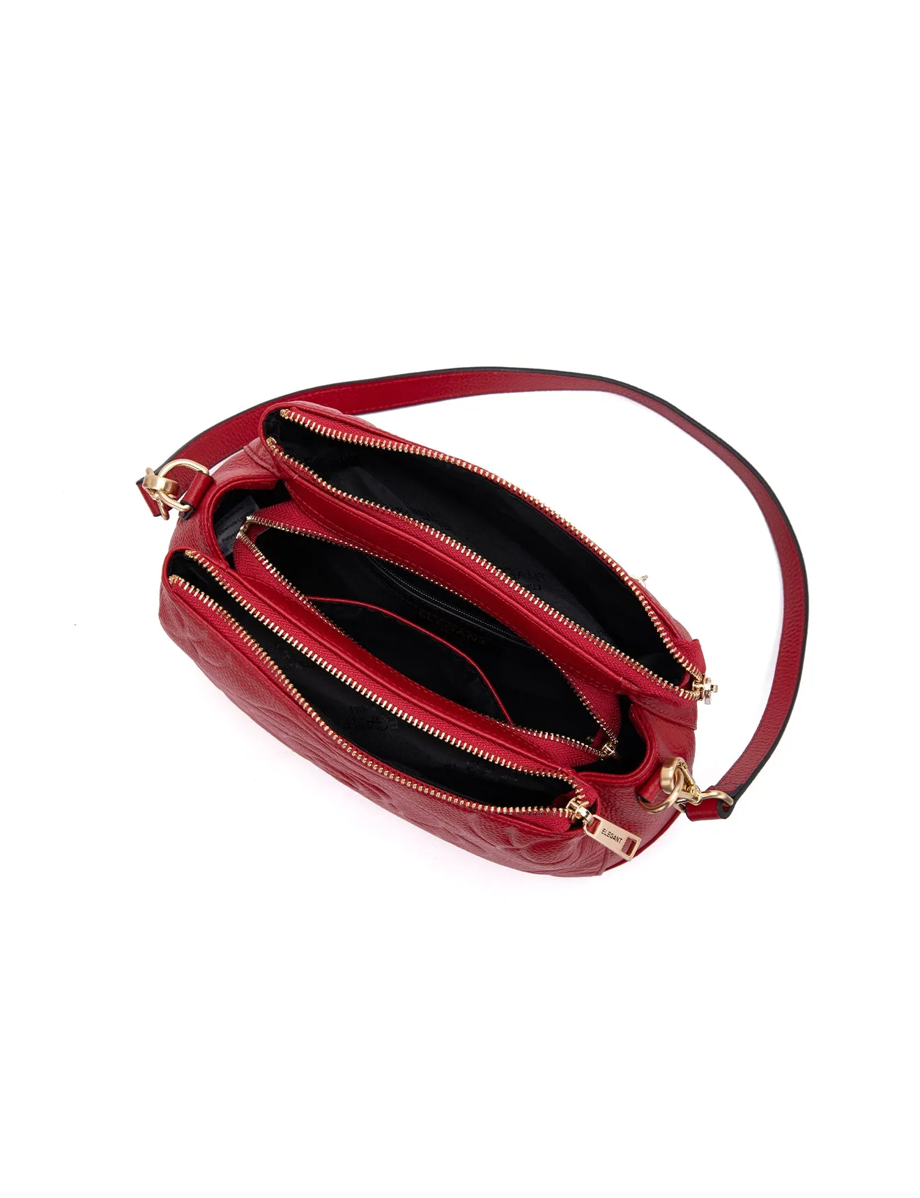 ROSIE 3 COMPARTMENT LEATHER XBODY BAG- E1-8285A-FIRE-NEW IN
