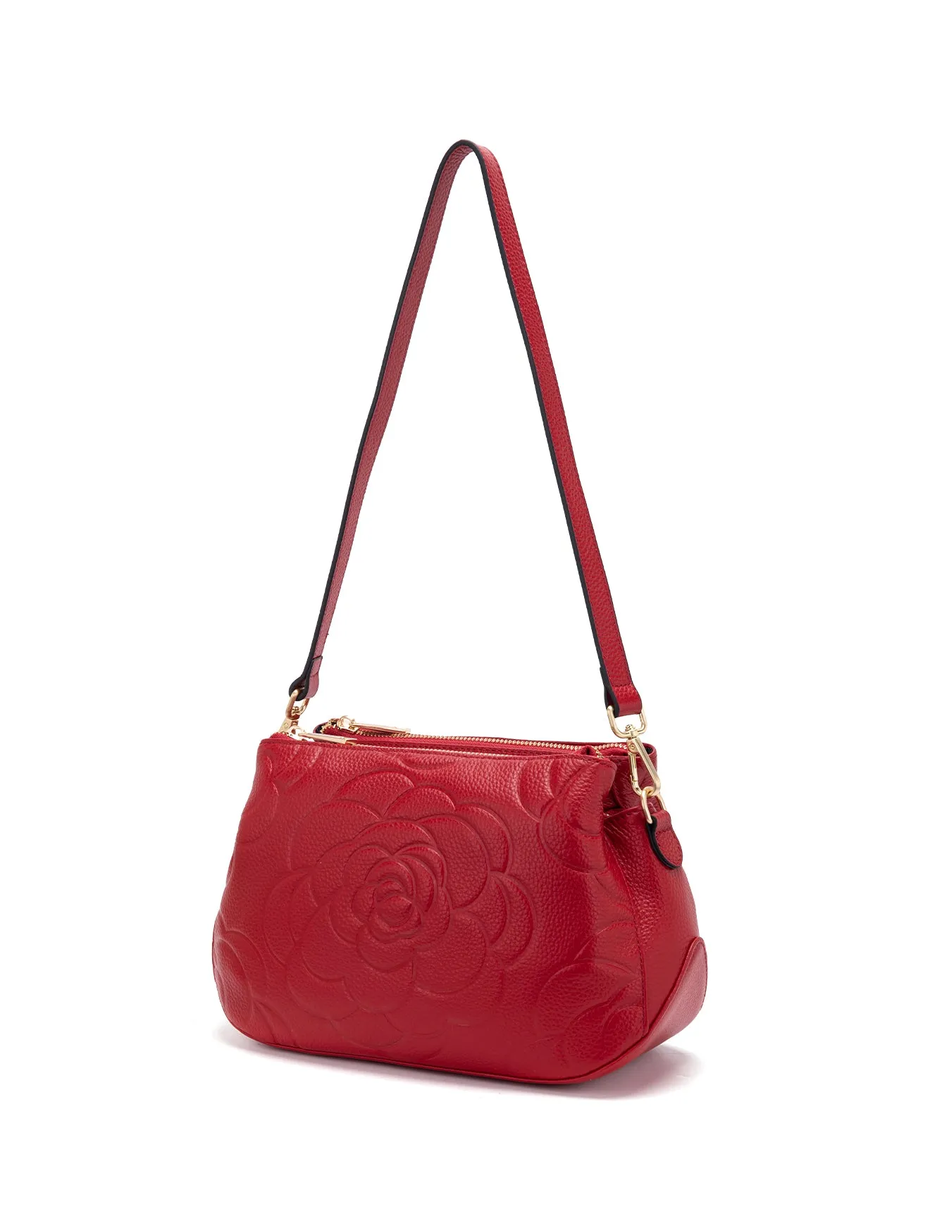 ROSIE 3 COMPARTMENT LEATHER XBODY BAG- E1-8285A-FIRE-NEW IN