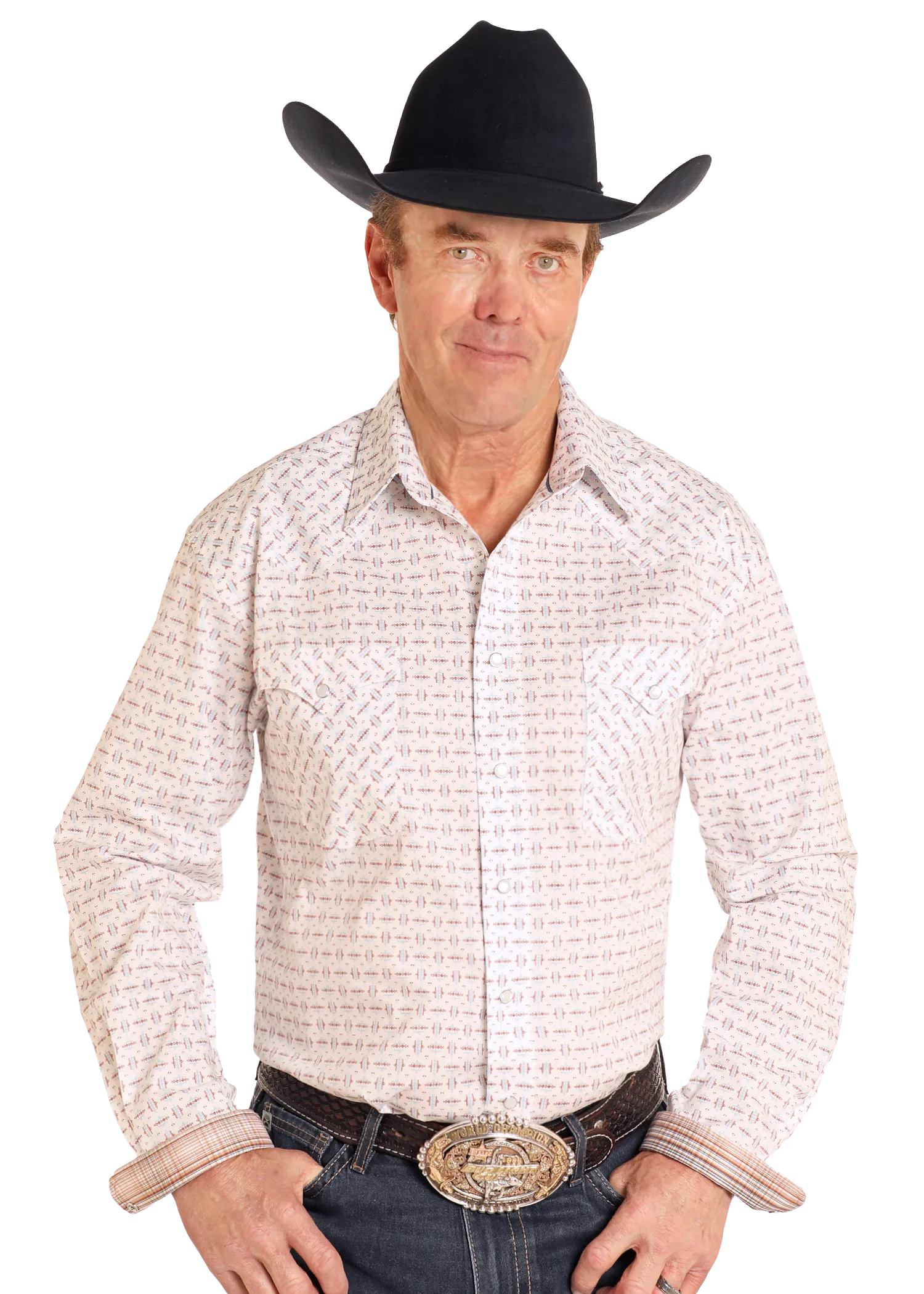 Rough Stock Vintage Print Long Sleeve Snap Shirt