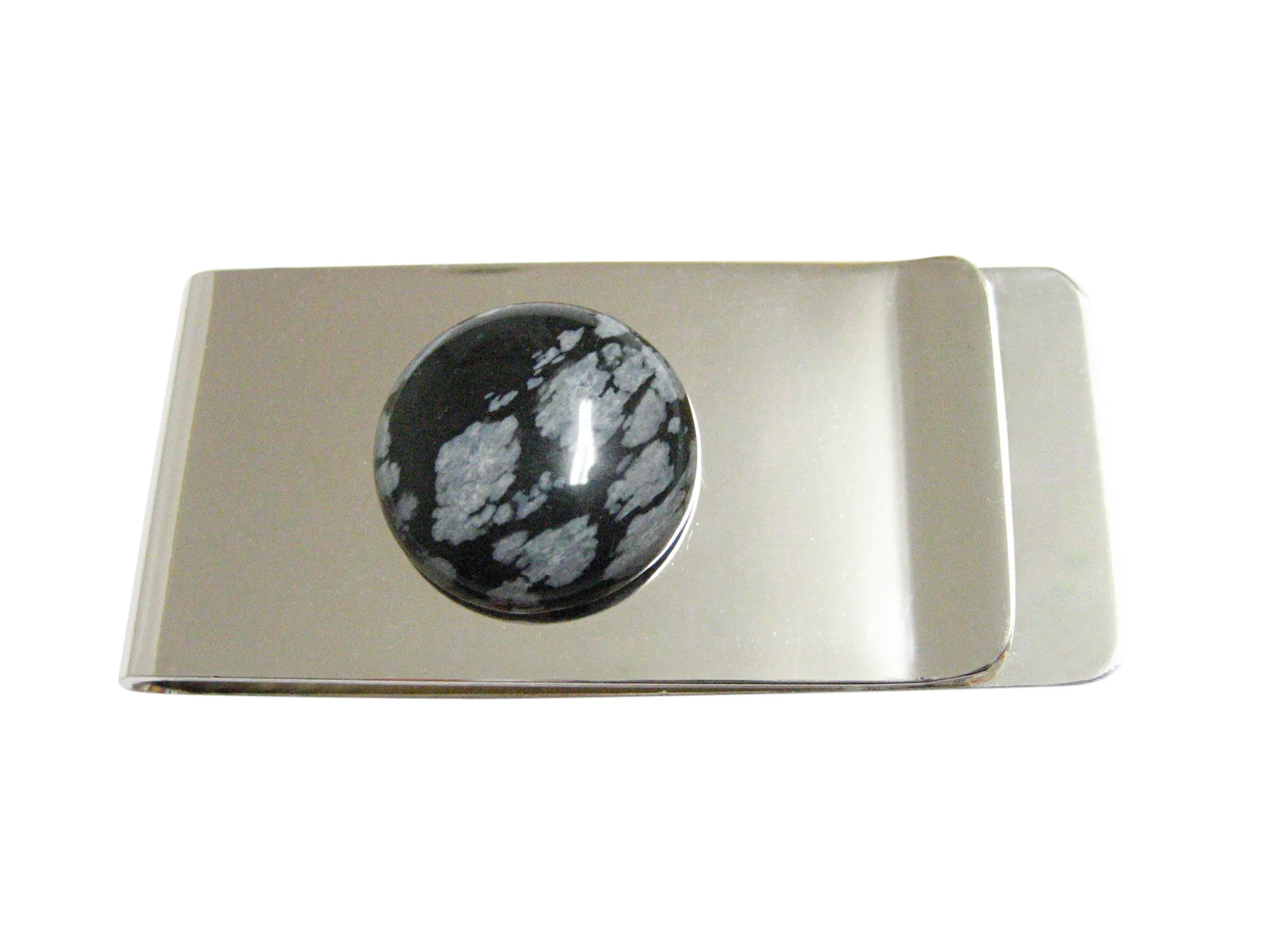 Round Snowflake Obsidian Money Clip