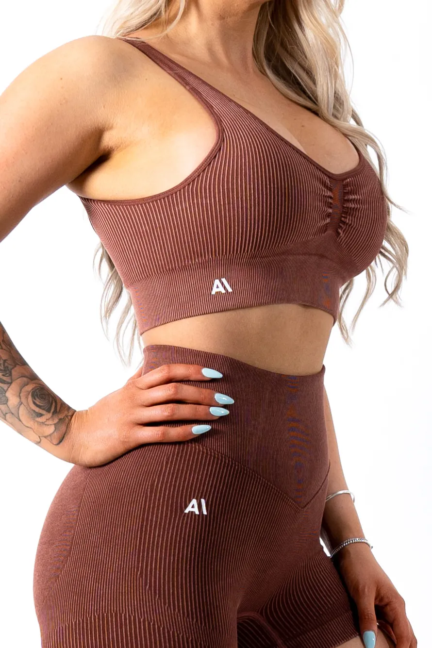 Ruby Rib Thick Strap Sports Bra Brown