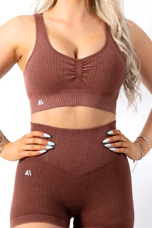 Ruby Rib Thick Strap Sports Bra Brown