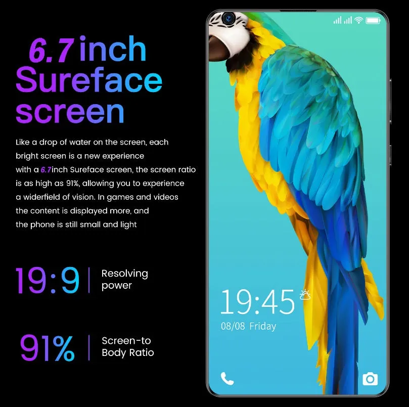 S30U Plus Mobile Phone 6.7-inch High-definition Large-screen 2 16GB Smartphone black_European plug