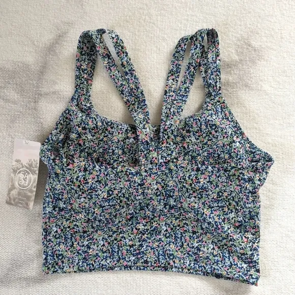 Sage Collective Set Blue Longline Sports Bra and Biker Shorts Size Medium NWT