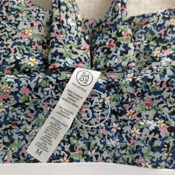 Sage Collective Set Blue Longline Sports Bra and Biker Shorts Size Medium NWT