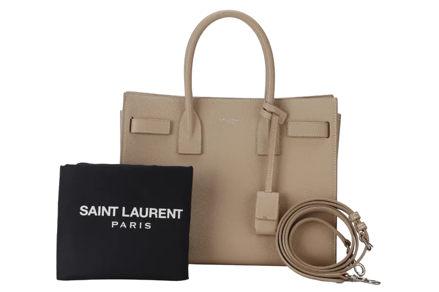 SAINT LAURENT (YSL) SAC DE JOUR BEIGE (FLY 421863.1017) CALF LEATHER SILVER HARDWARE WITH STRAPS AND DUST COVER