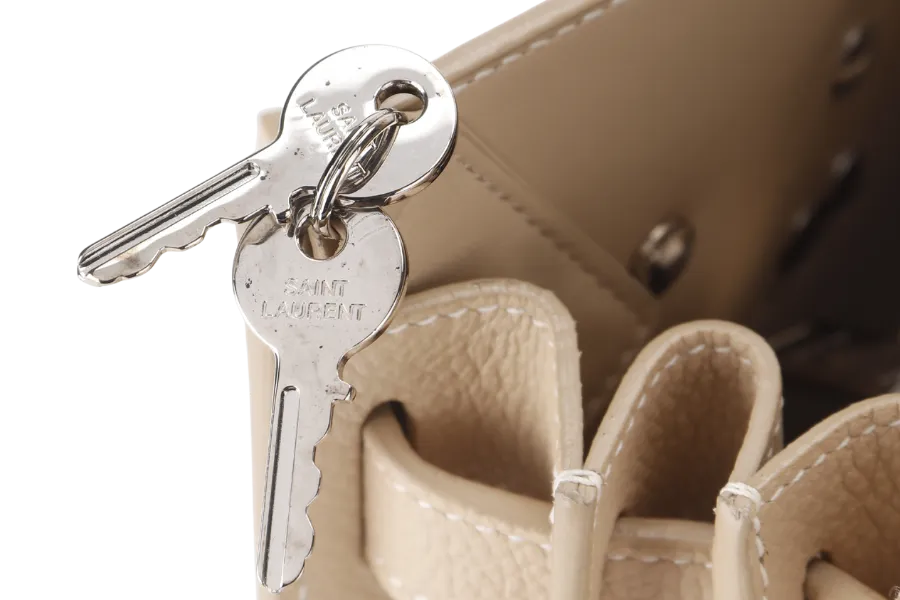 SAINT LAURENT (YSL) SAC DE JOUR BEIGE (FLY 421863.1017) CALF LEATHER SILVER HARDWARE WITH STRAPS AND DUST COVER