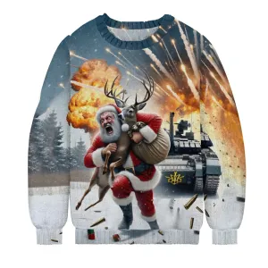 Santa Claus Runaway Explosion Print Knit Crew Neck Sweater 2411010455