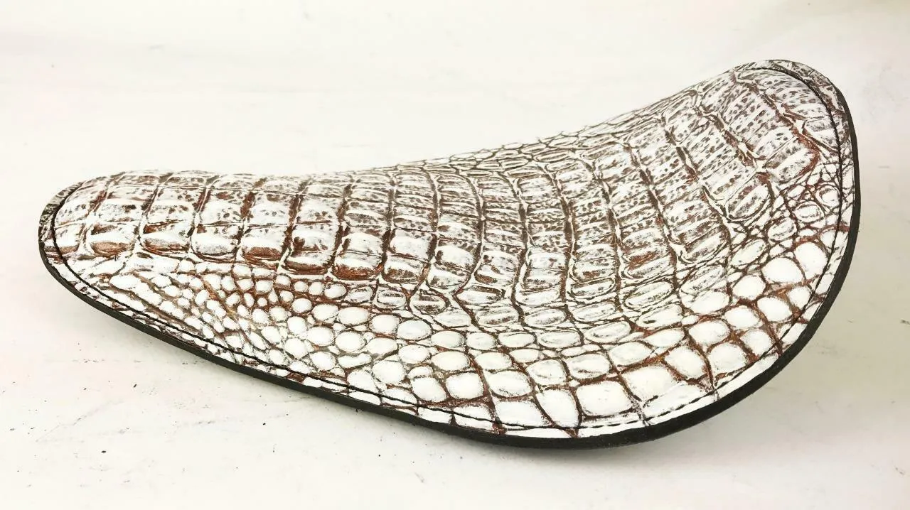 Seat Chopper Bobber Harley Sportster 10x13 Antique White Alligator Honda Yamaha