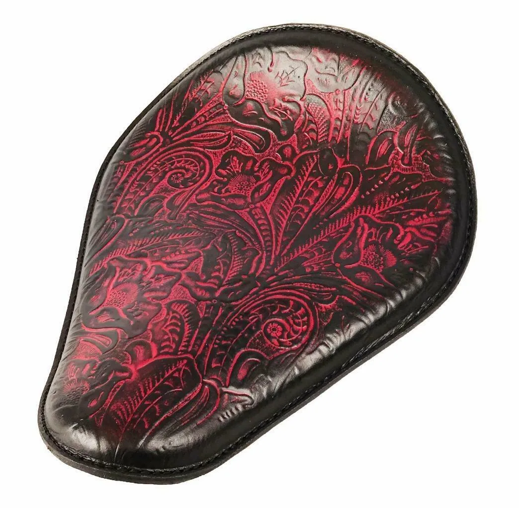 Seat Chopper Harley Sportster Hond 10x13 Antique Red Tooled Leather