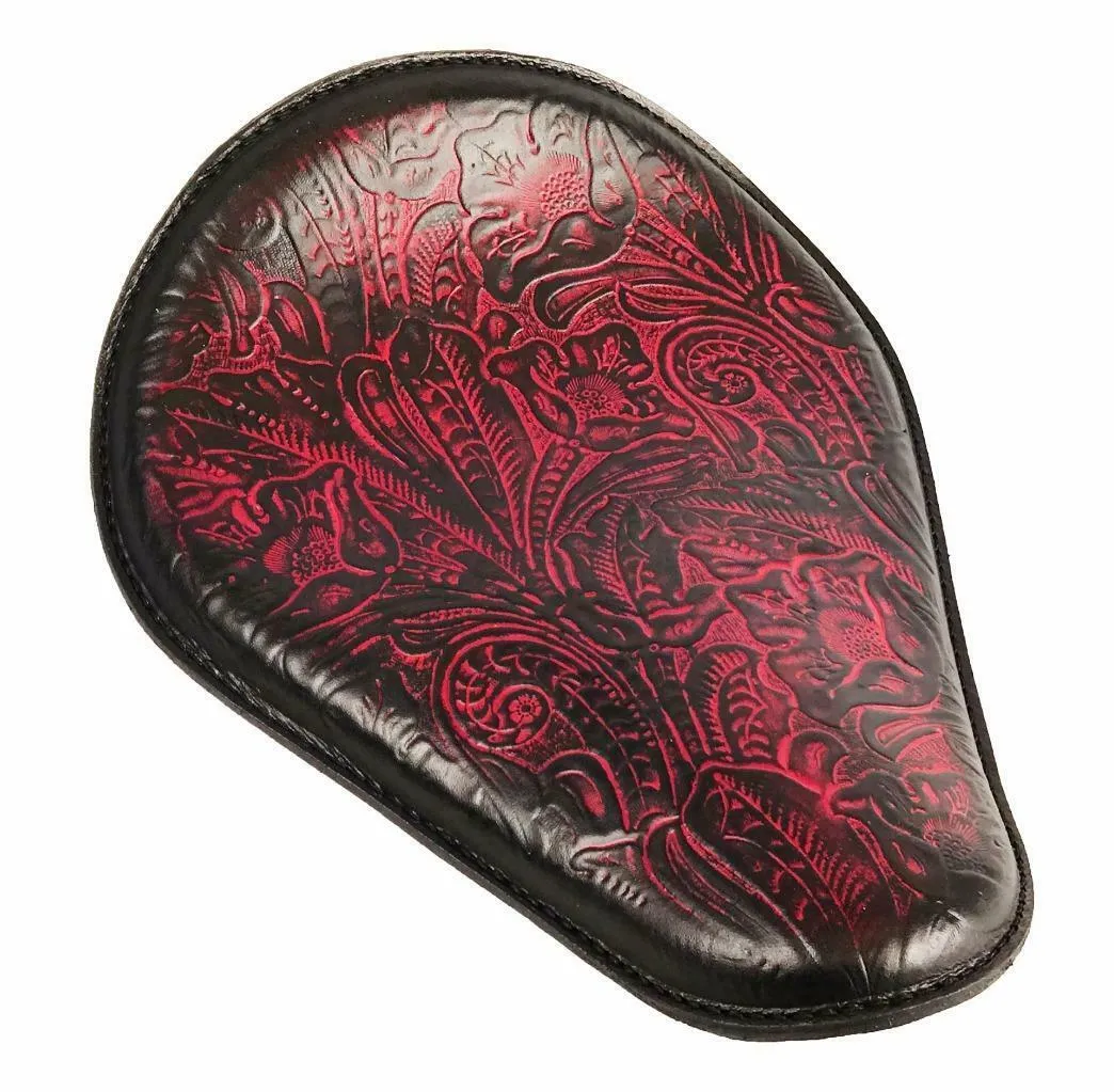 Seat Chopper Harley Sportster Hond 10x13 Antique Red Tooled Leather