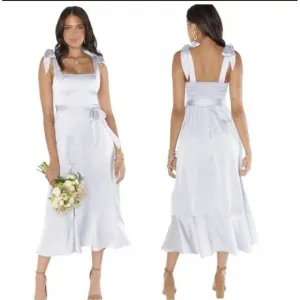 Show Me Your Mumu Weddings Claire Midi Dress in Silver Luxe Satin J333 XL NWT