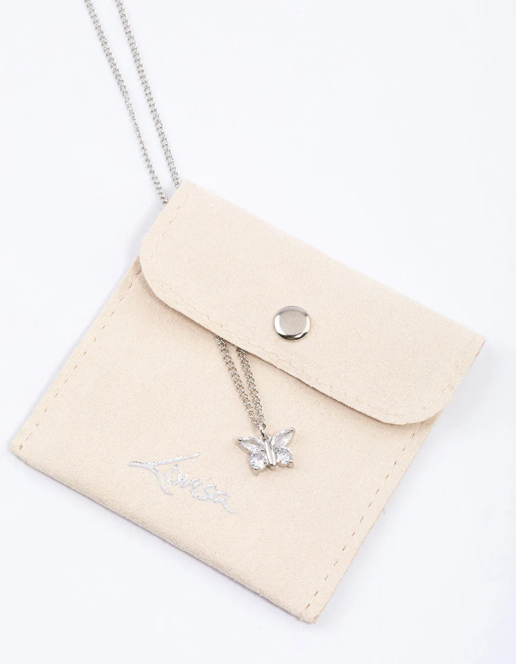 Silver Diamante Butterfly Necklace & Polishing Set