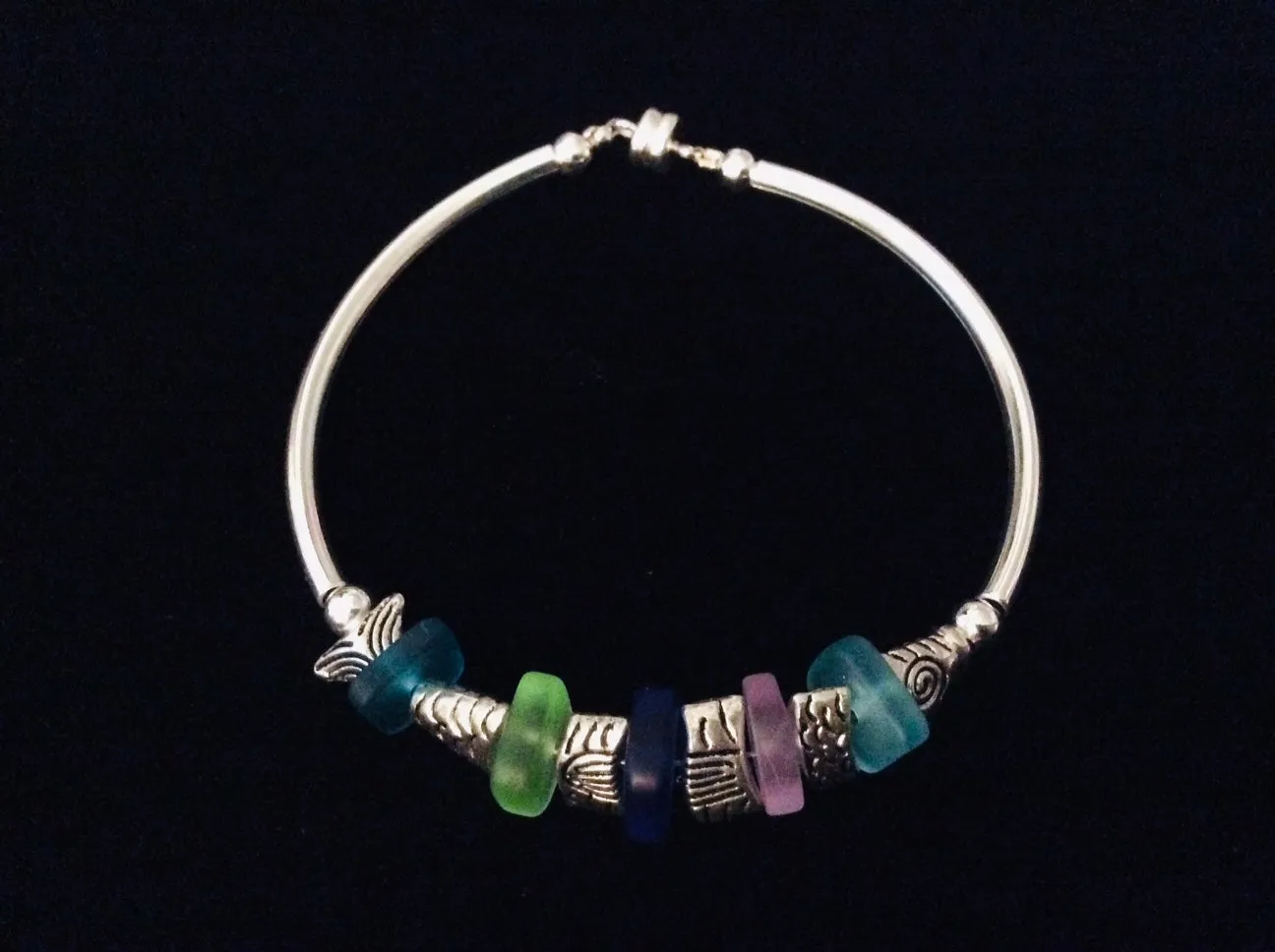 Silver Fish Sea Glass Bracelet Magnetic Clasp Beach Glass Nautical Gift