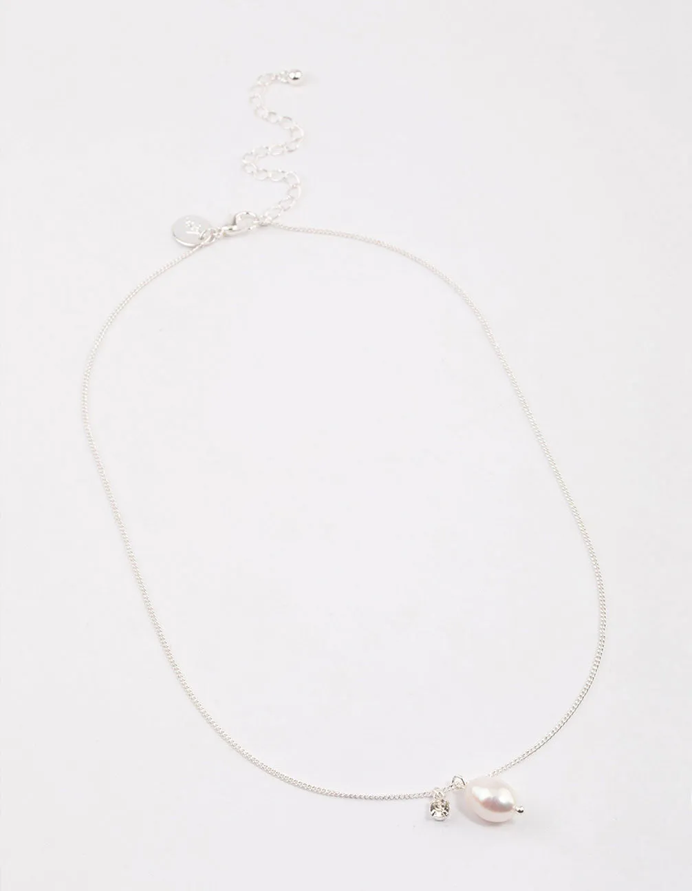 Silver Freshwater Pearl Diamante Drop Necklace & Polishing Set