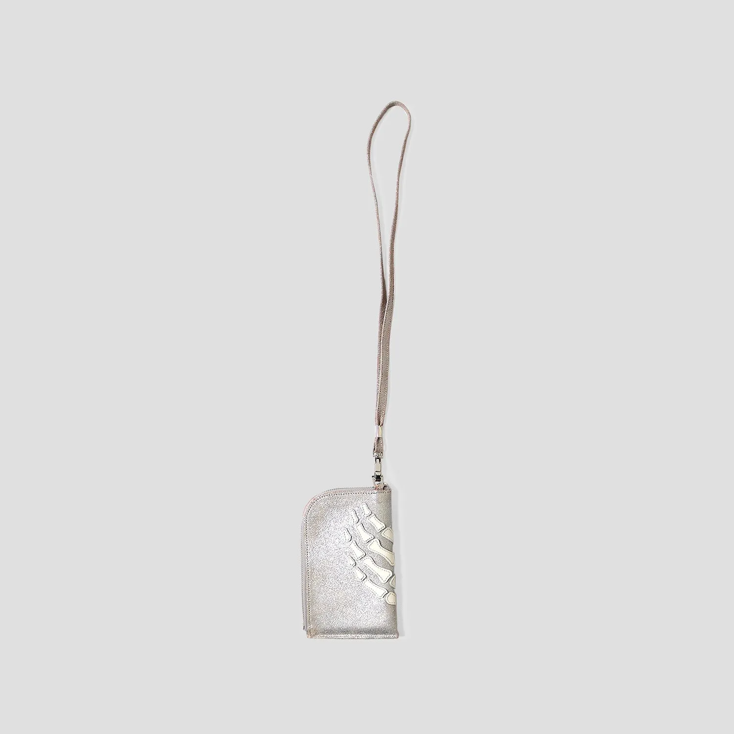 SILVER LEATHER BONE NECK POUCH
