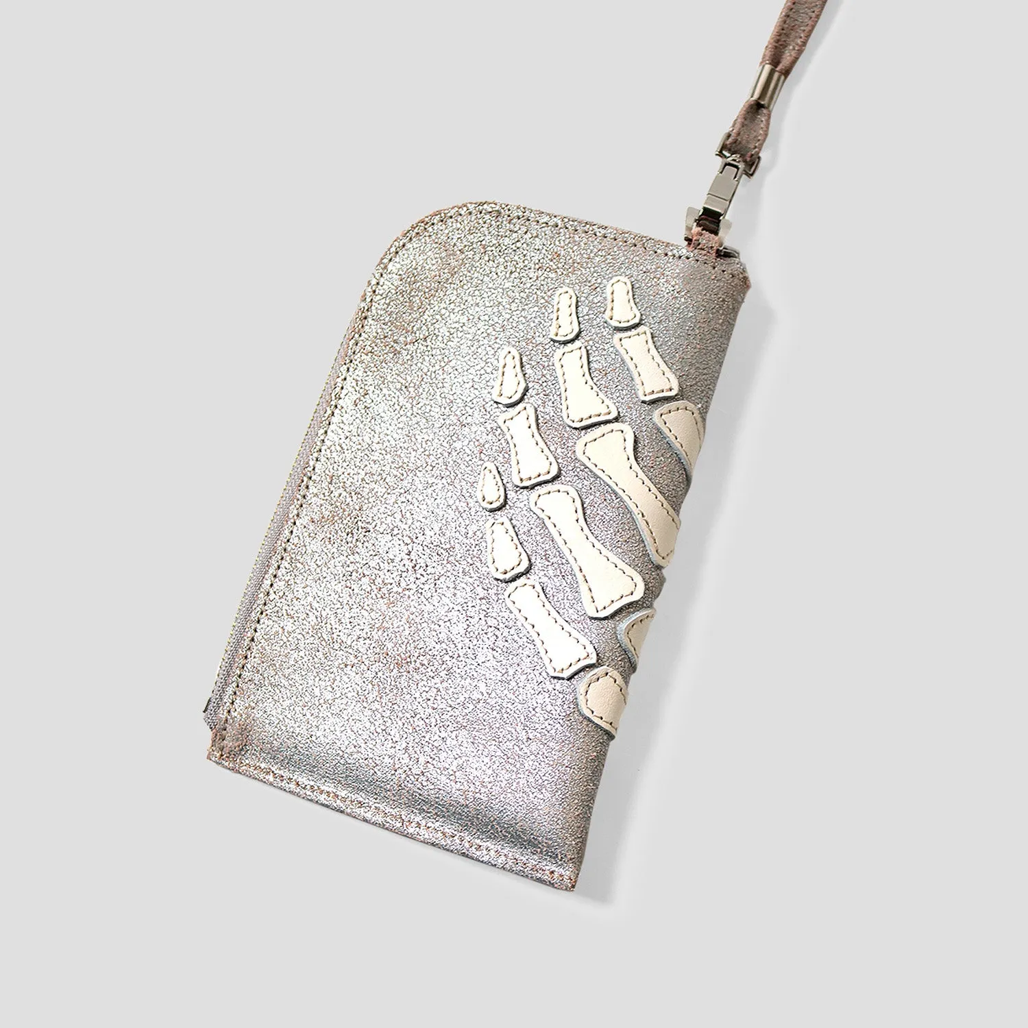 SILVER LEATHER BONE NECK POUCH