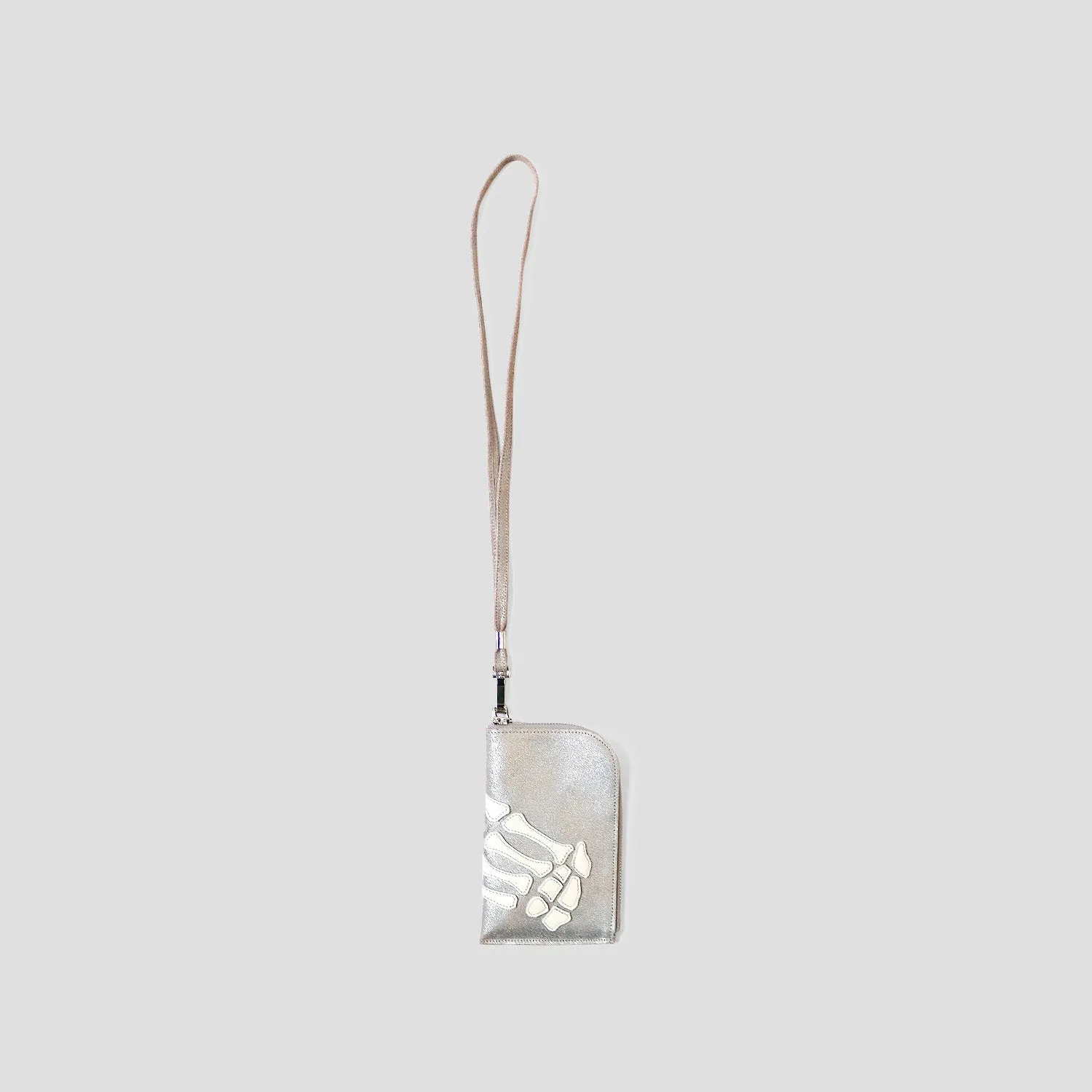 SILVER LEATHER BONE NECK POUCH