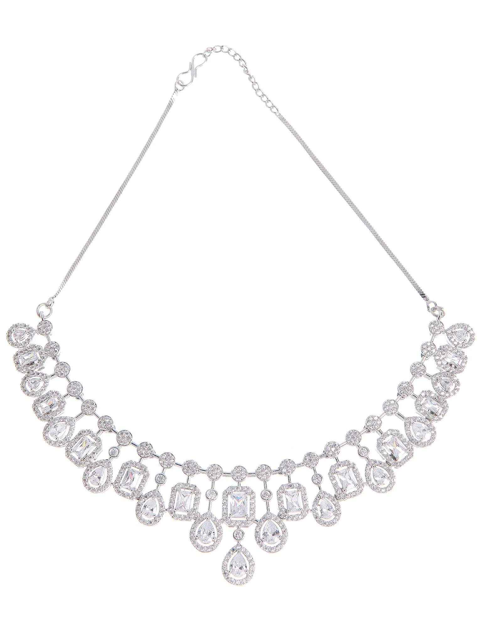 Silver Toned American Diamond and CZ Studded Jewellery Set