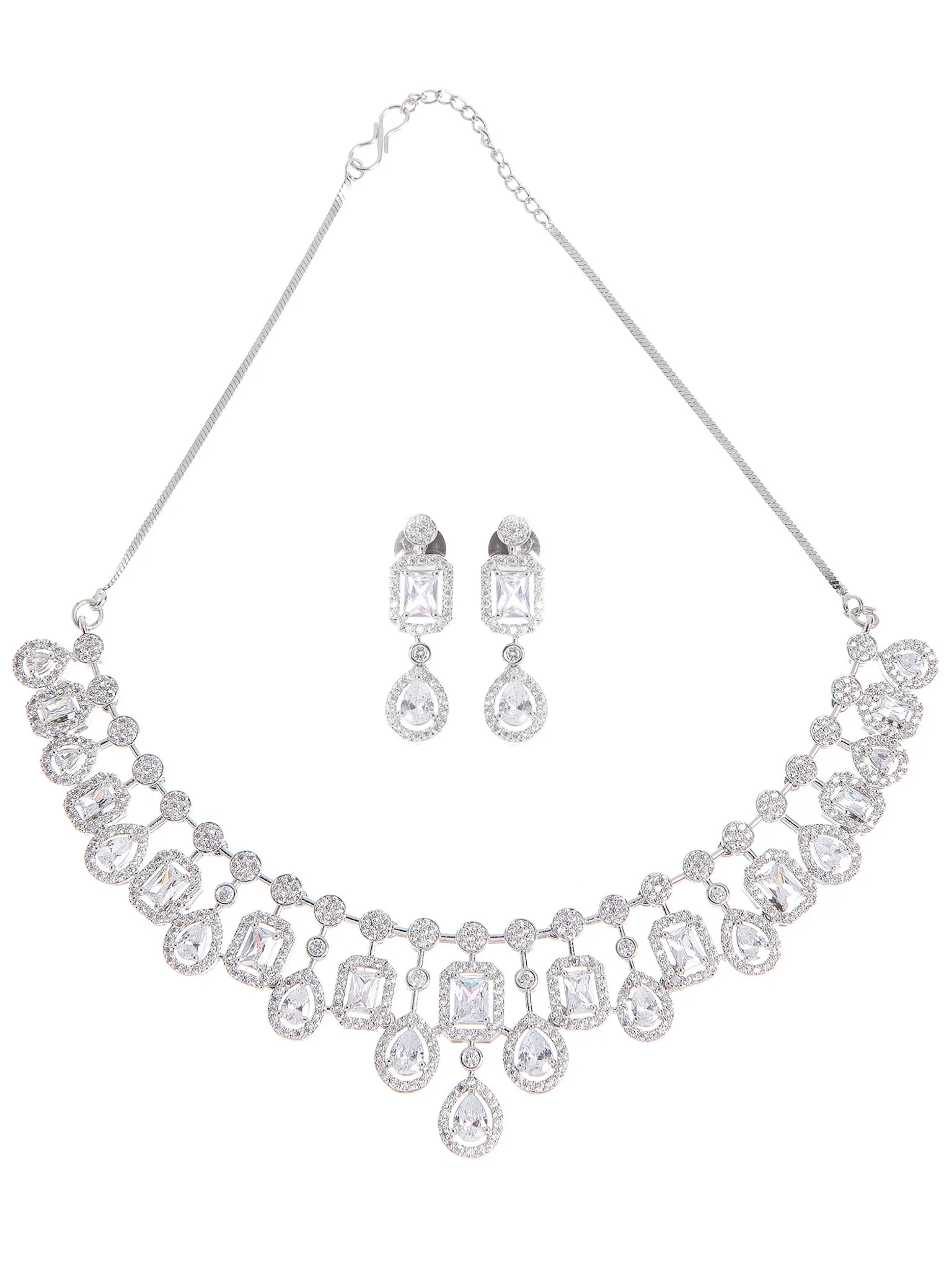 Silver Toned American Diamond and CZ Studded Jewellery Set