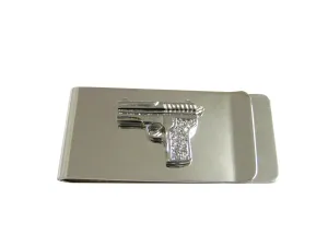 Silver Toned Crystalled Gun Money Clip