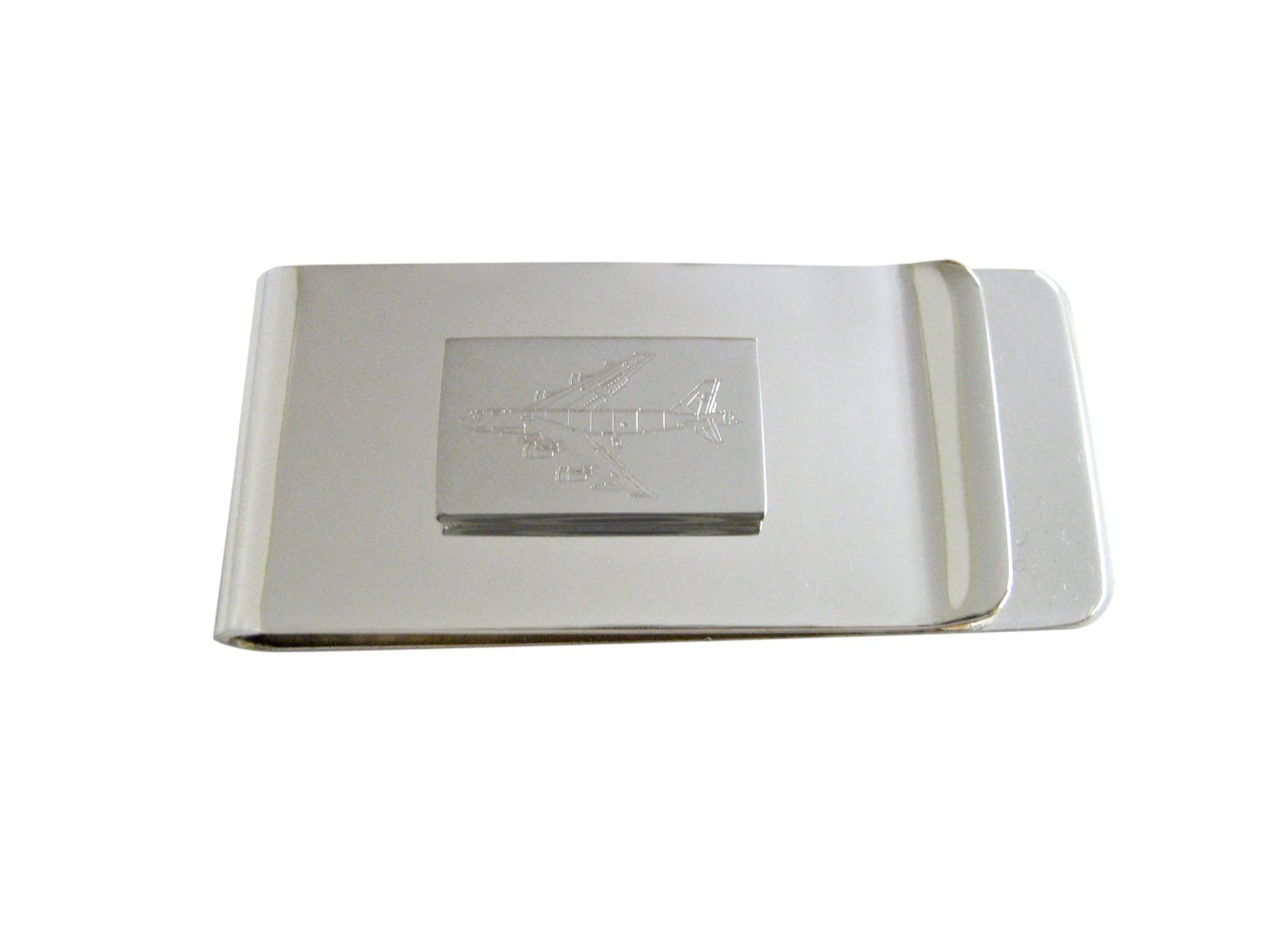 Silver Toned Etched Airplane Money Clip