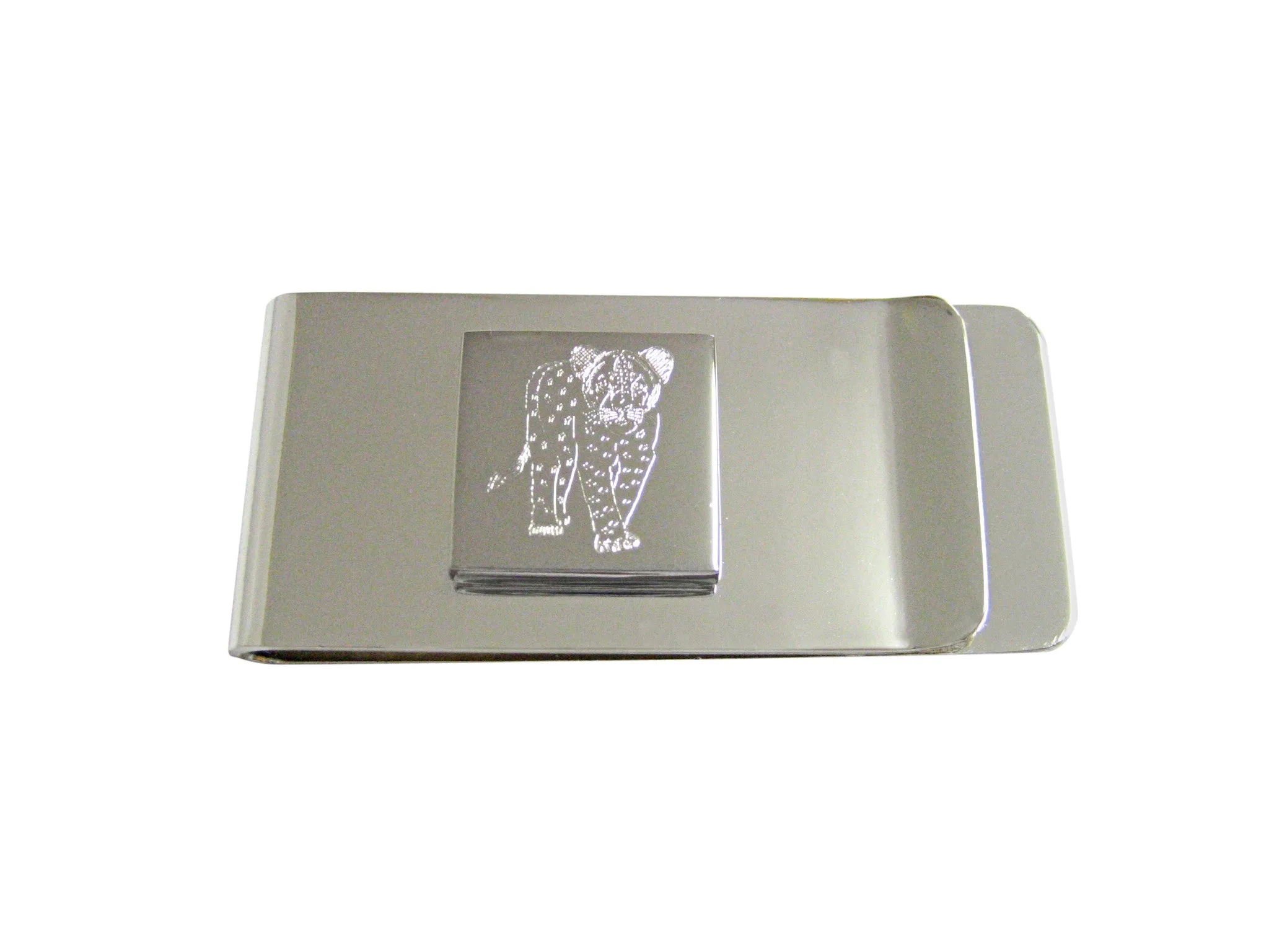 Silver Toned Etched Cheetah Cub Money Clip