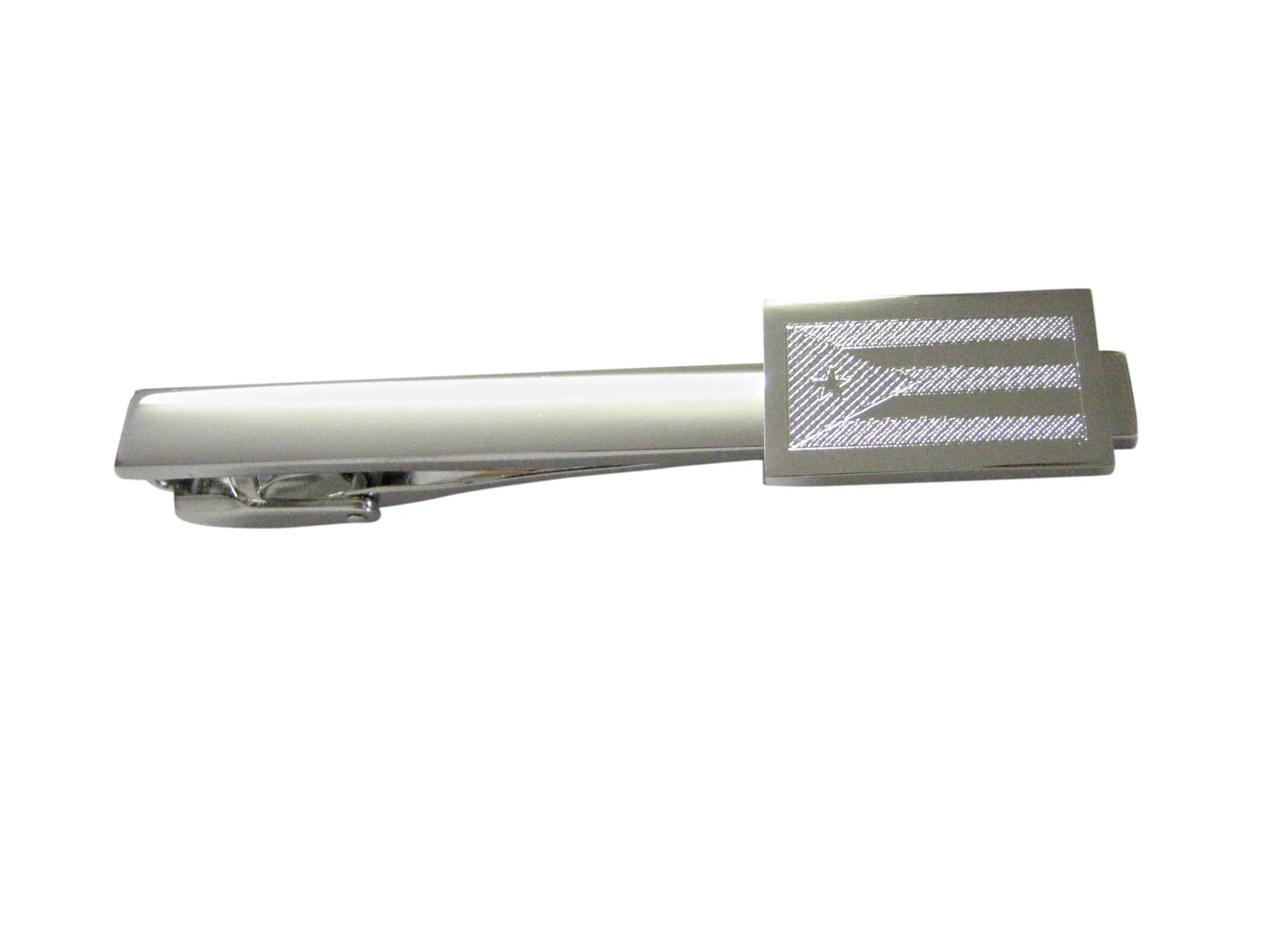 Silver Toned Etched Cuba Flag Square Tie Clip