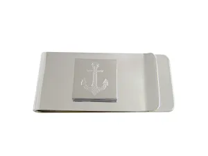 Silver Toned Etched Nautical Anchor Money Clip