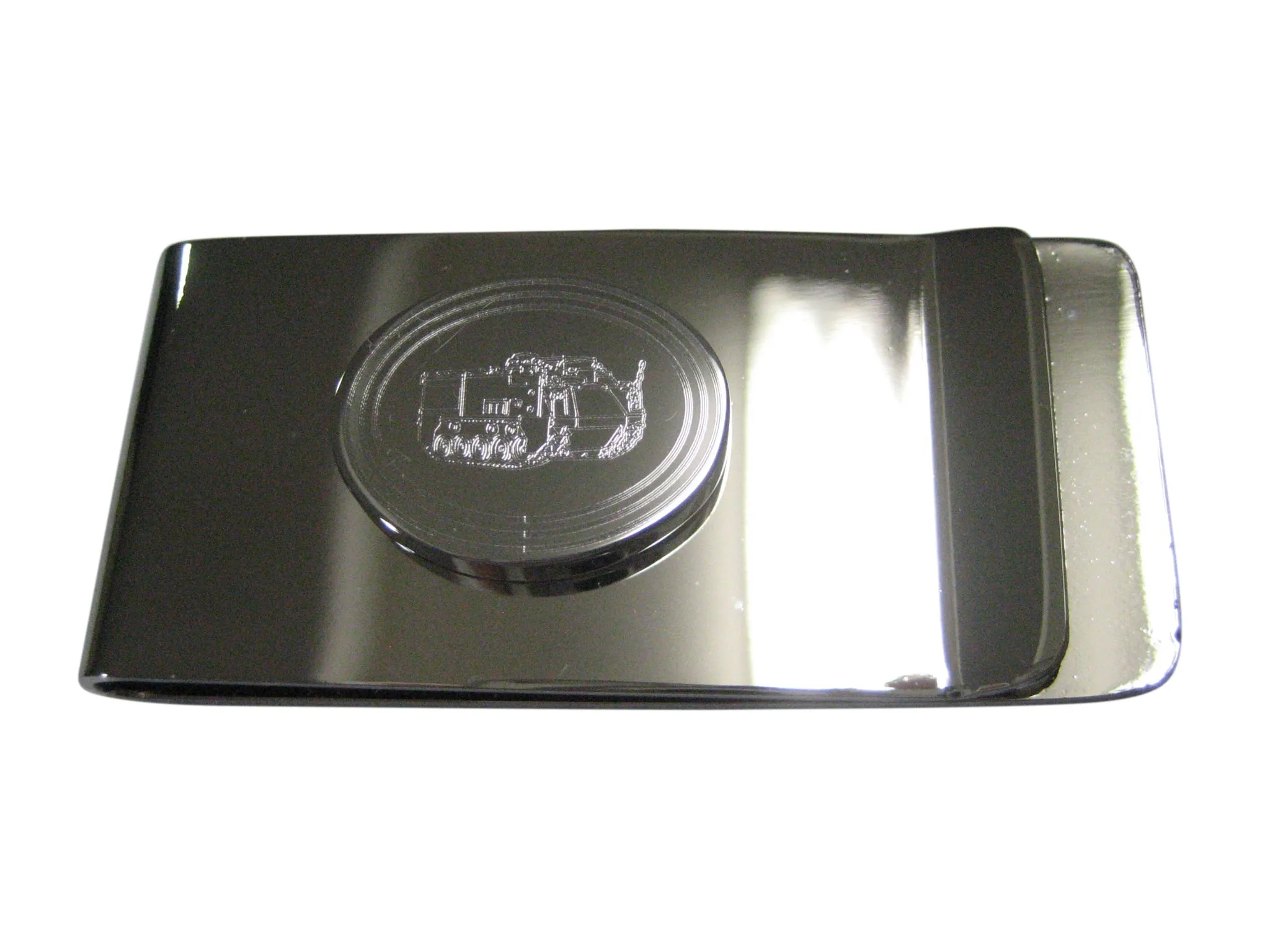 Silver Toned Etched Oval Armored Vehicle Money Clip