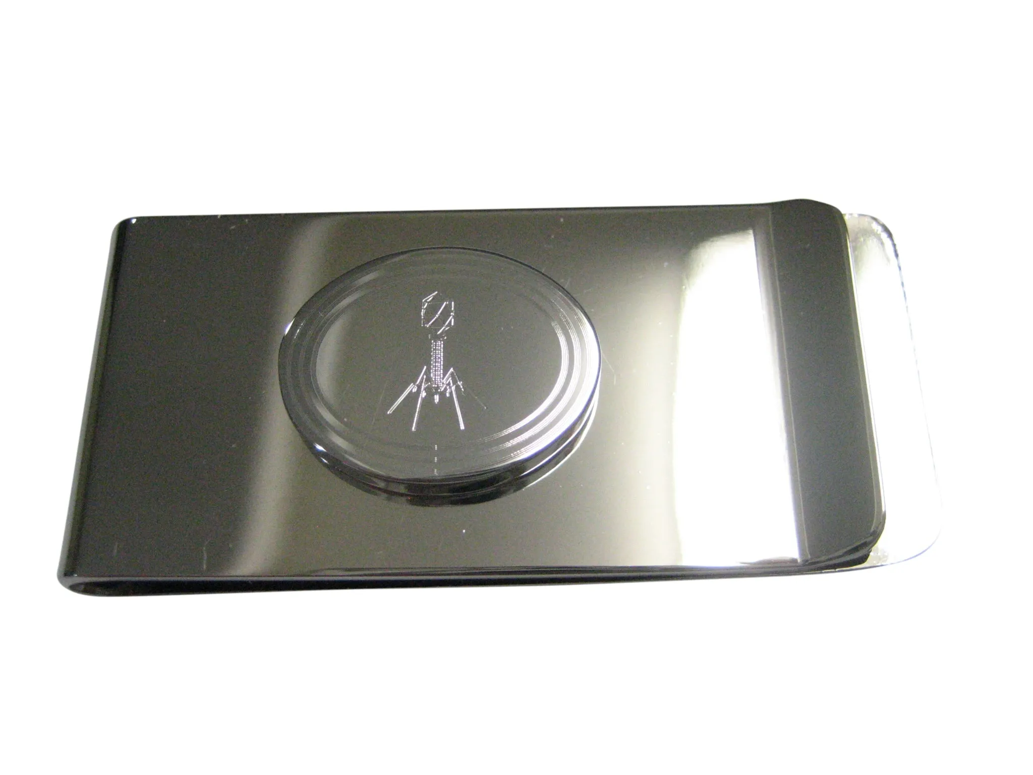 Silver Toned Etched Oval Complex Virus Money Clip