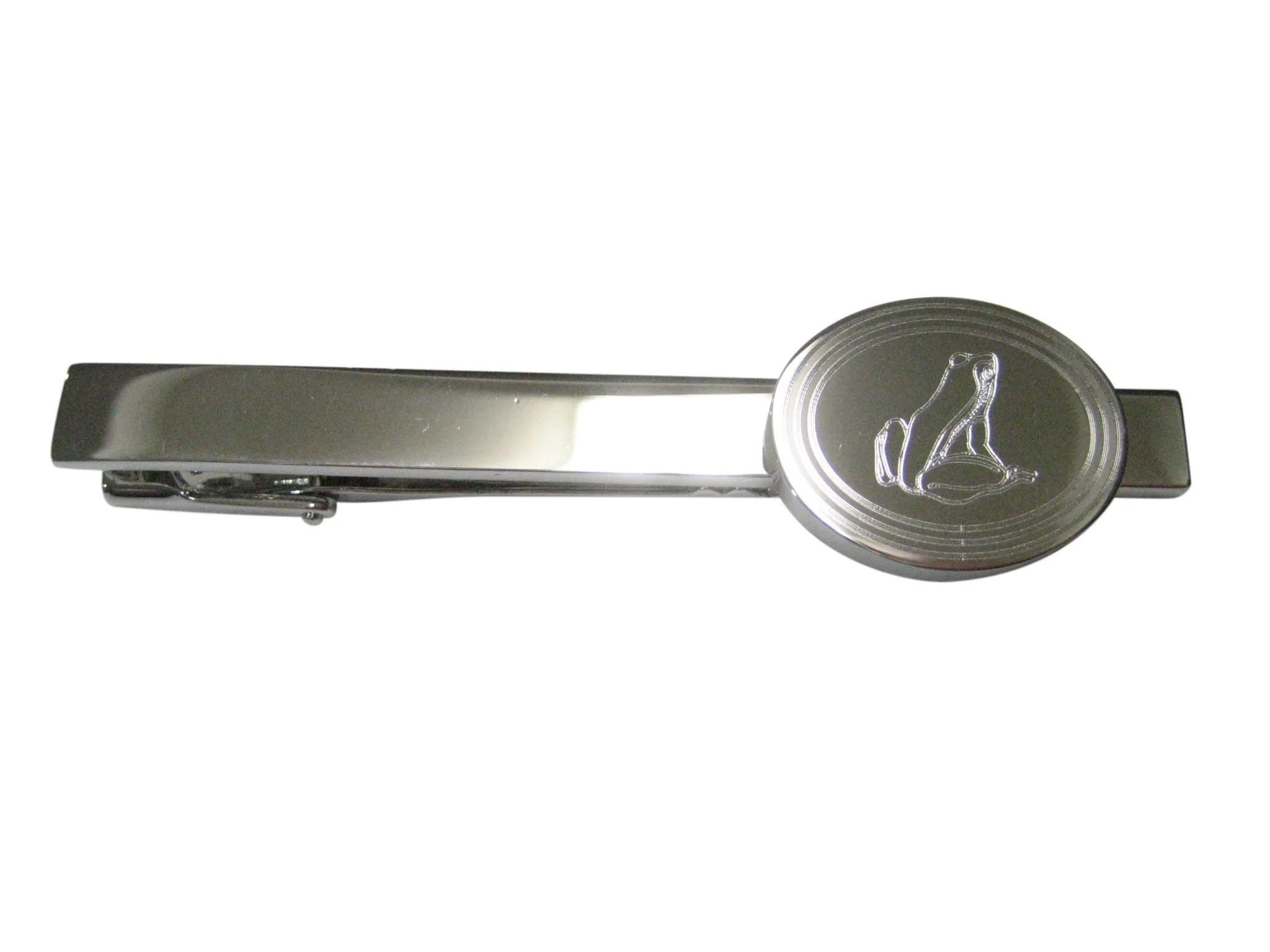 Silver Toned Etched Oval Frog Tie Clip