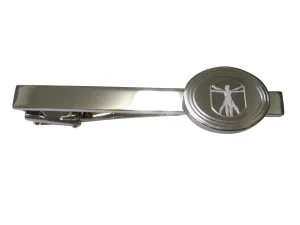 Silver Toned Etched Oval Leonardo Da Vinci Vitruvian Man Tie Clip