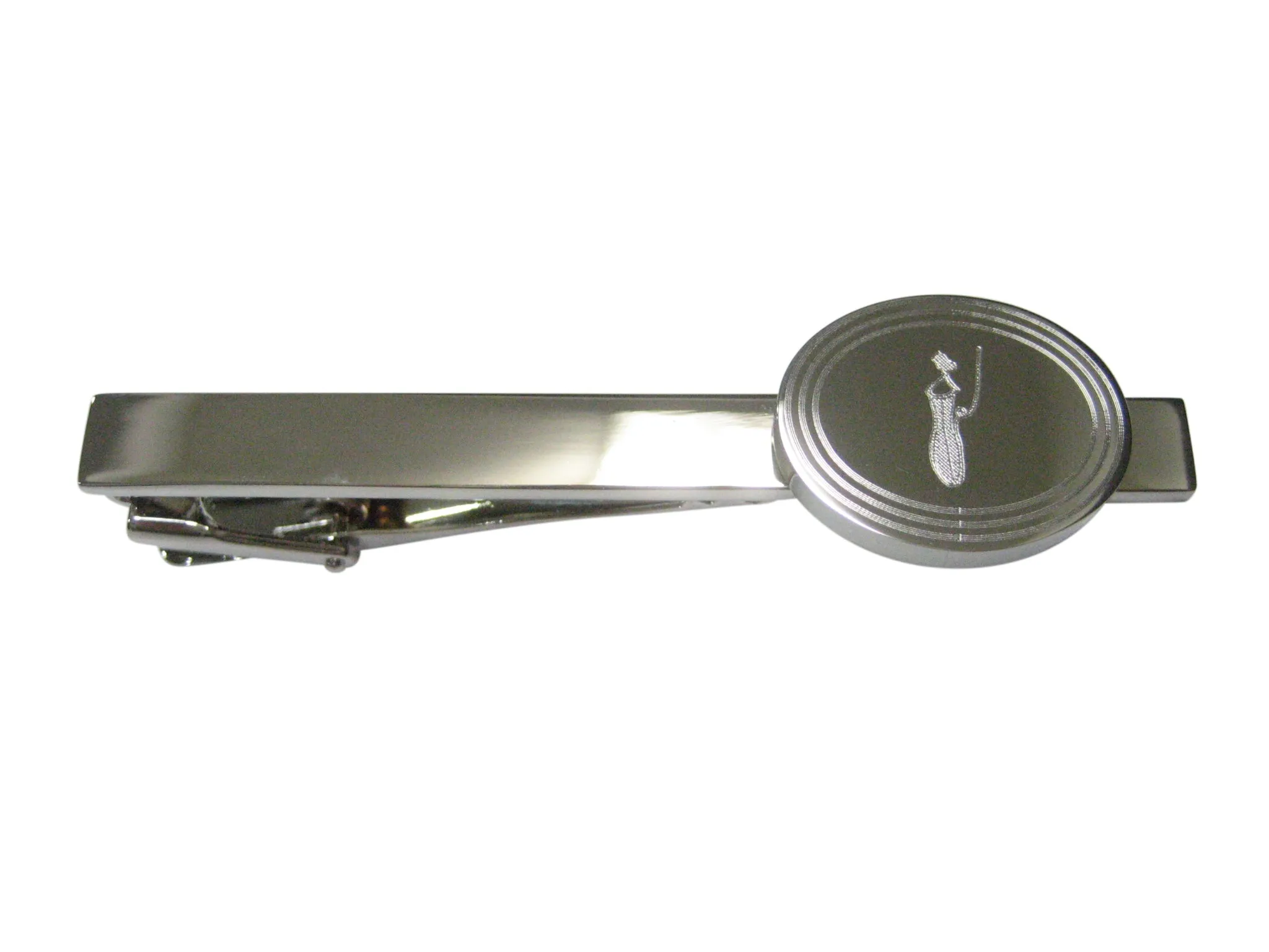 Silver Toned Etched Oval Nepenthes Pitcher Carnivorous Plant Tie Clip