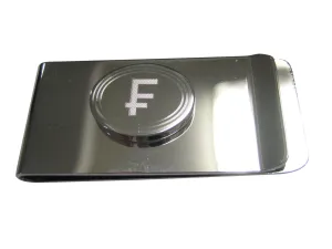 Silver Toned Etched Oval Swiss Franc Currency Sign Money Clip