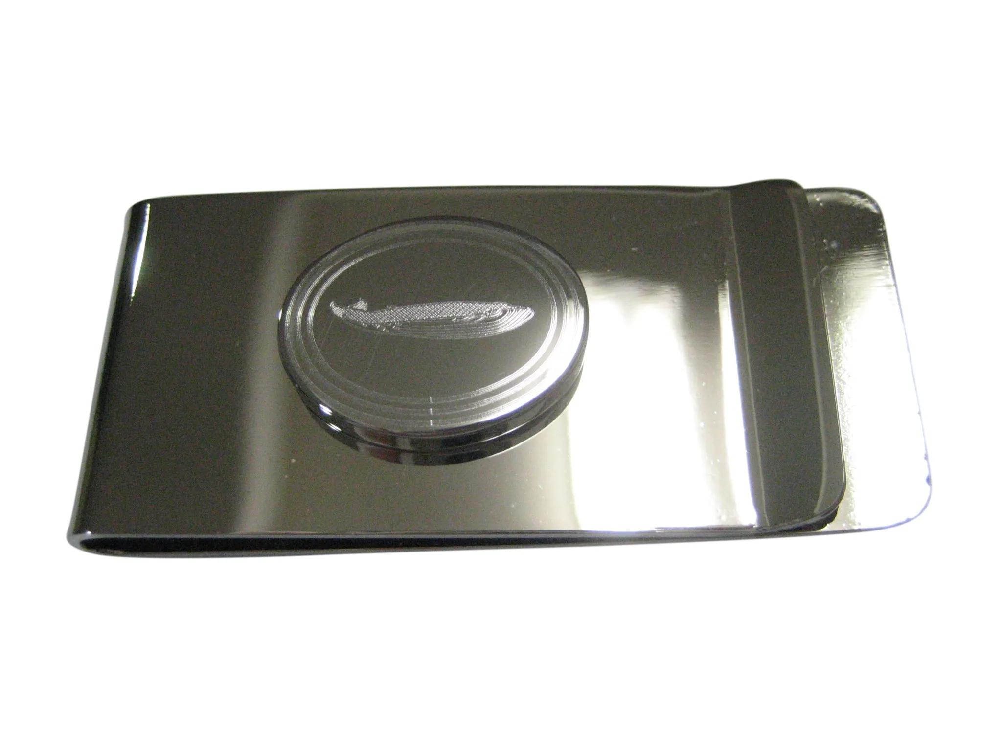 Silver Toned Etched Oval Whale Money Clip