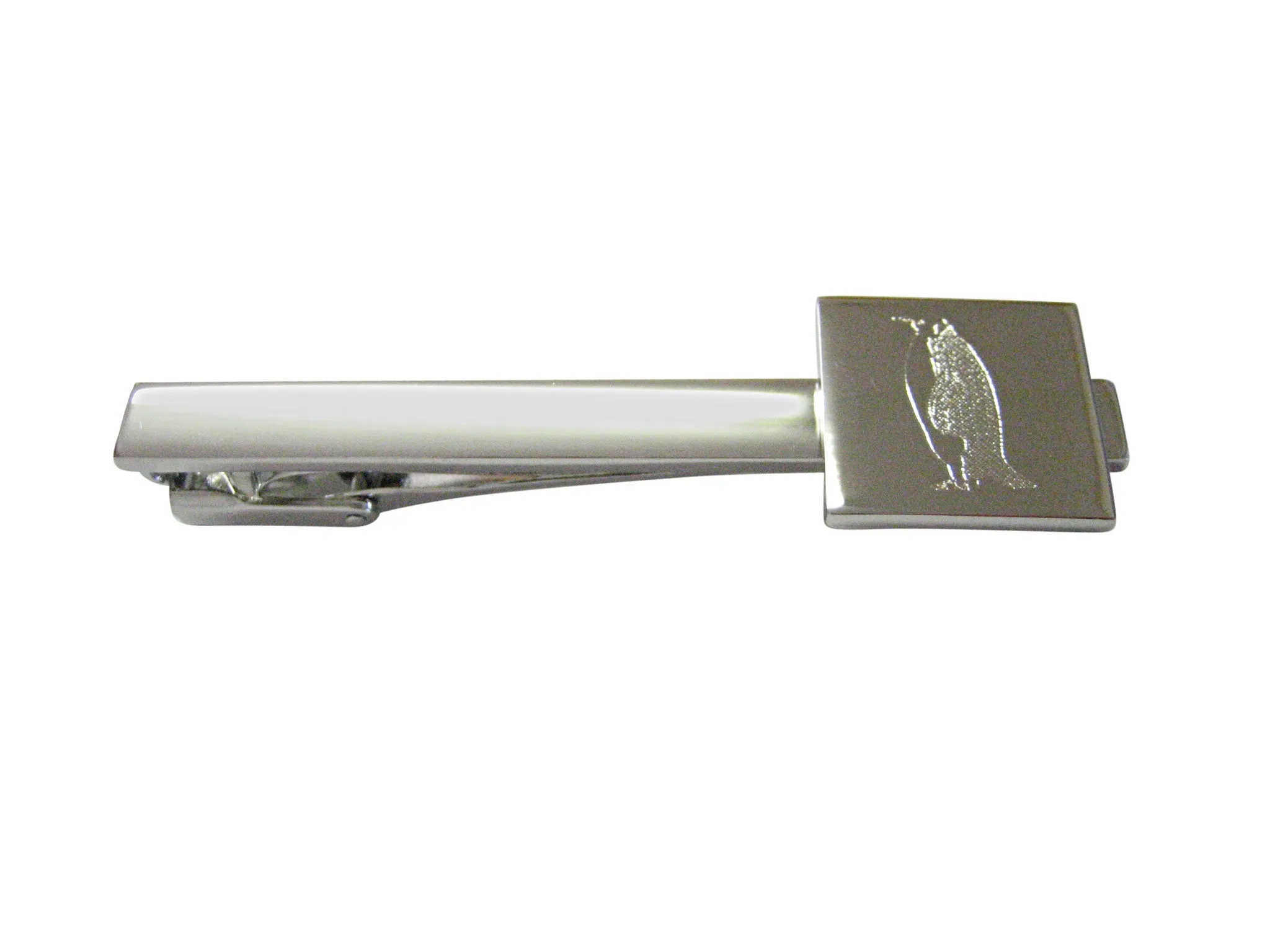 Silver Toned Etched Penguin Square Tie Clip