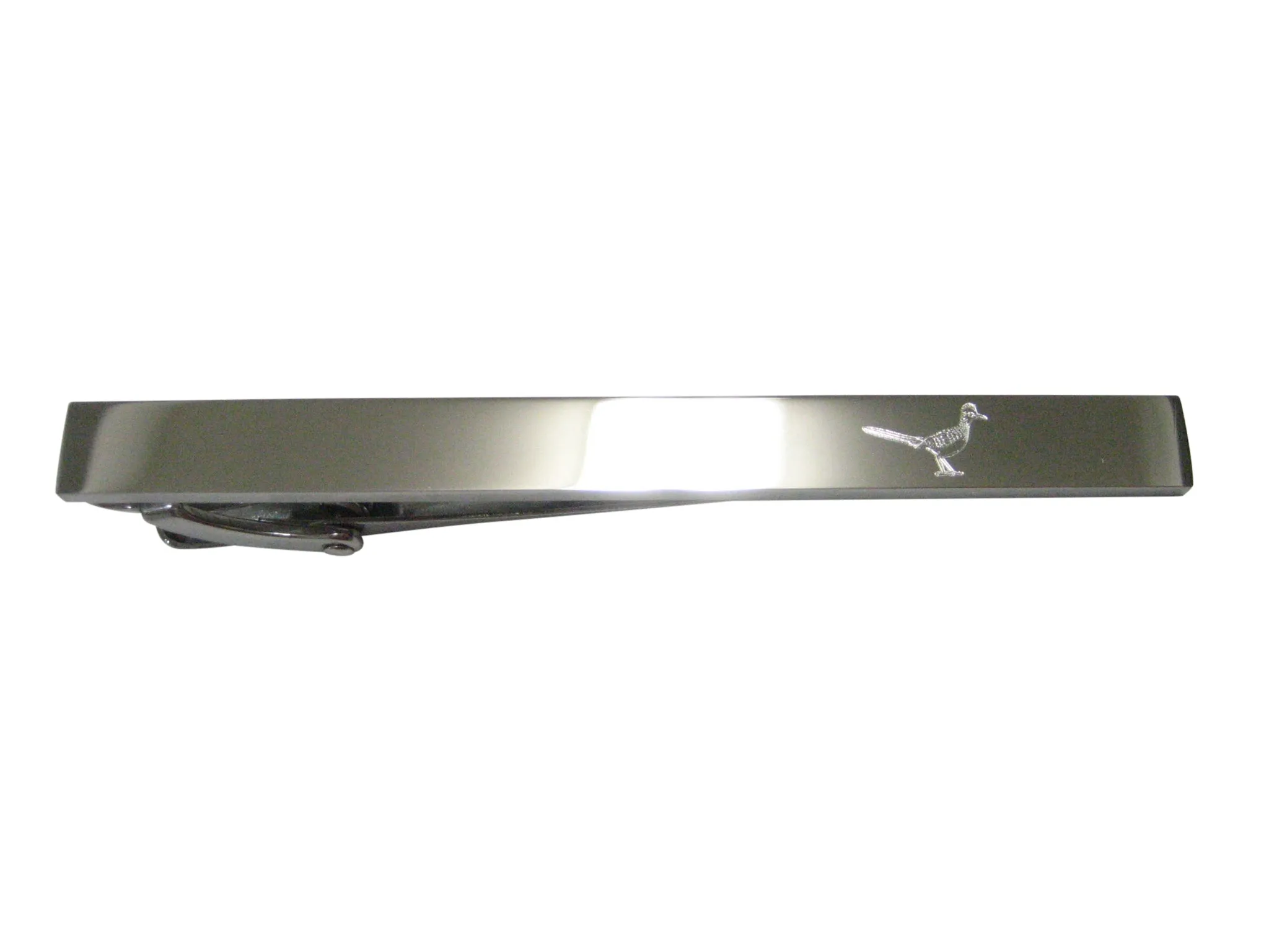 Silver Toned Etched Roadrunner Bird Tie Clip