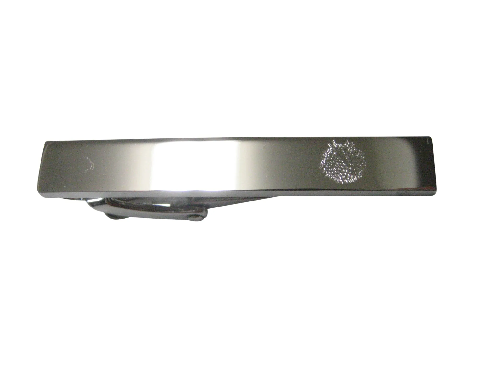 Silver Toned Etched Spikey Puffer Fish Fugu Blowfish Skinny Tie Clip