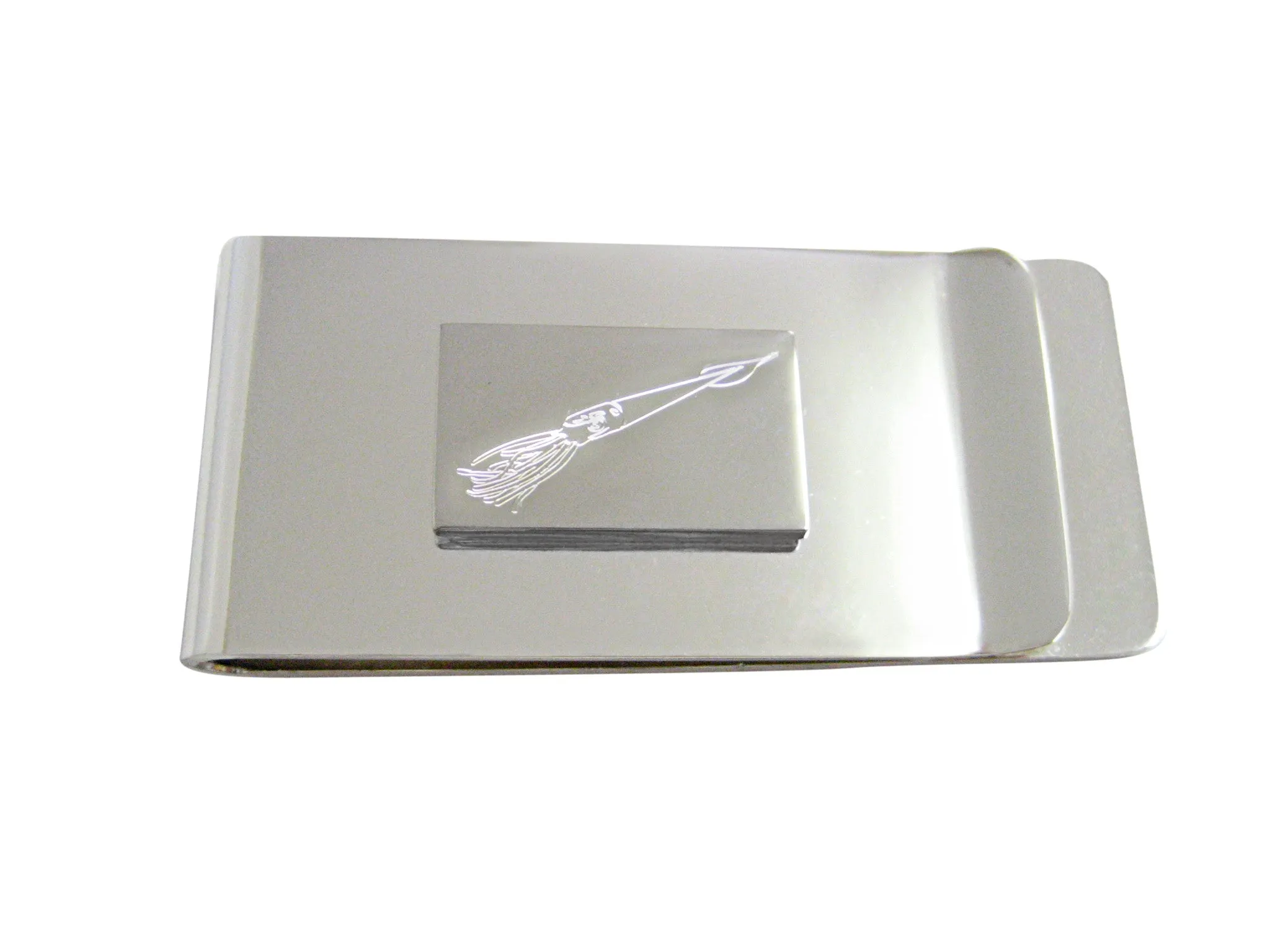 Silver Toned Etched Squid Money Clip