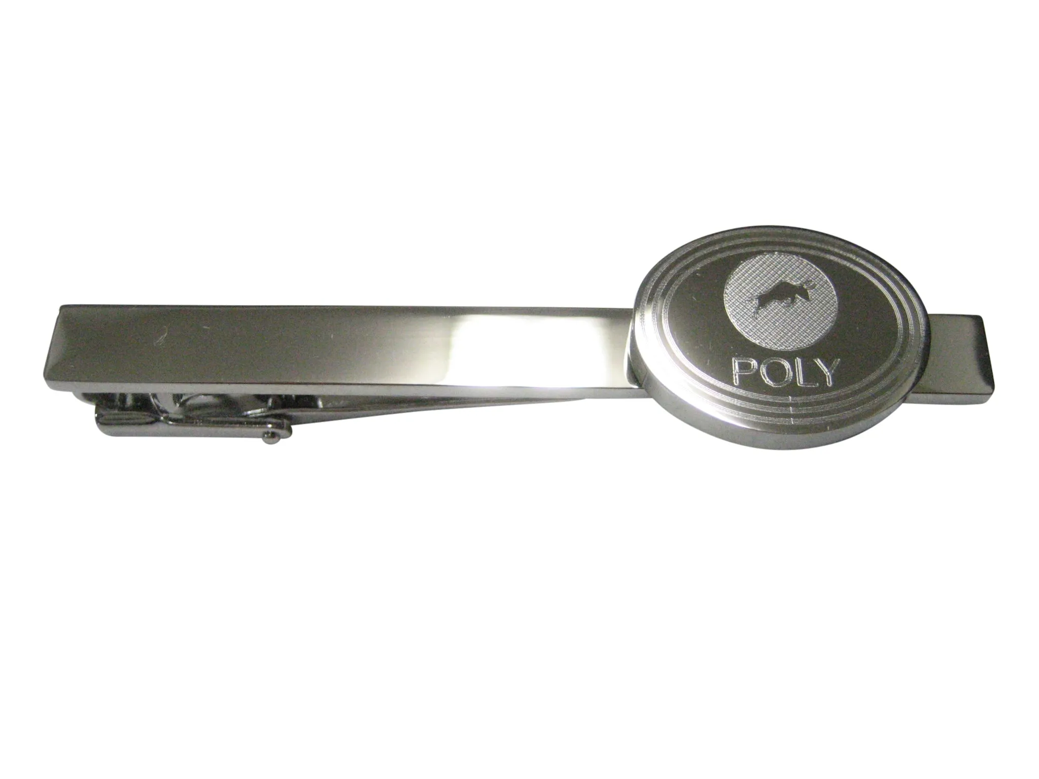 Silver Toned Oval Pendant Etched Polymath Coin POLY Cryptocurrency Blockchain Tie Clip