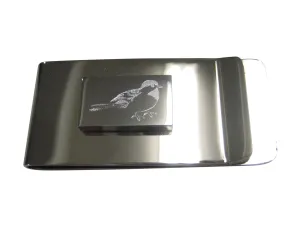 Silver Toned Rectangular Etched Chickadee Bird Money Clip